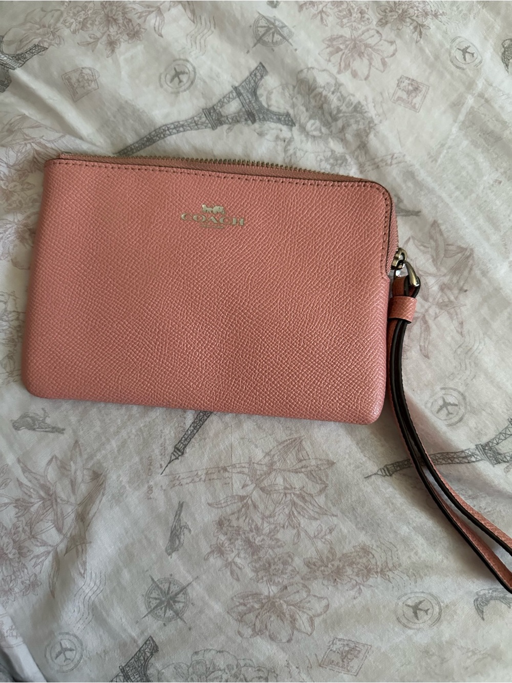 COACH Peach Pebbled Leather Wristlet Clutch